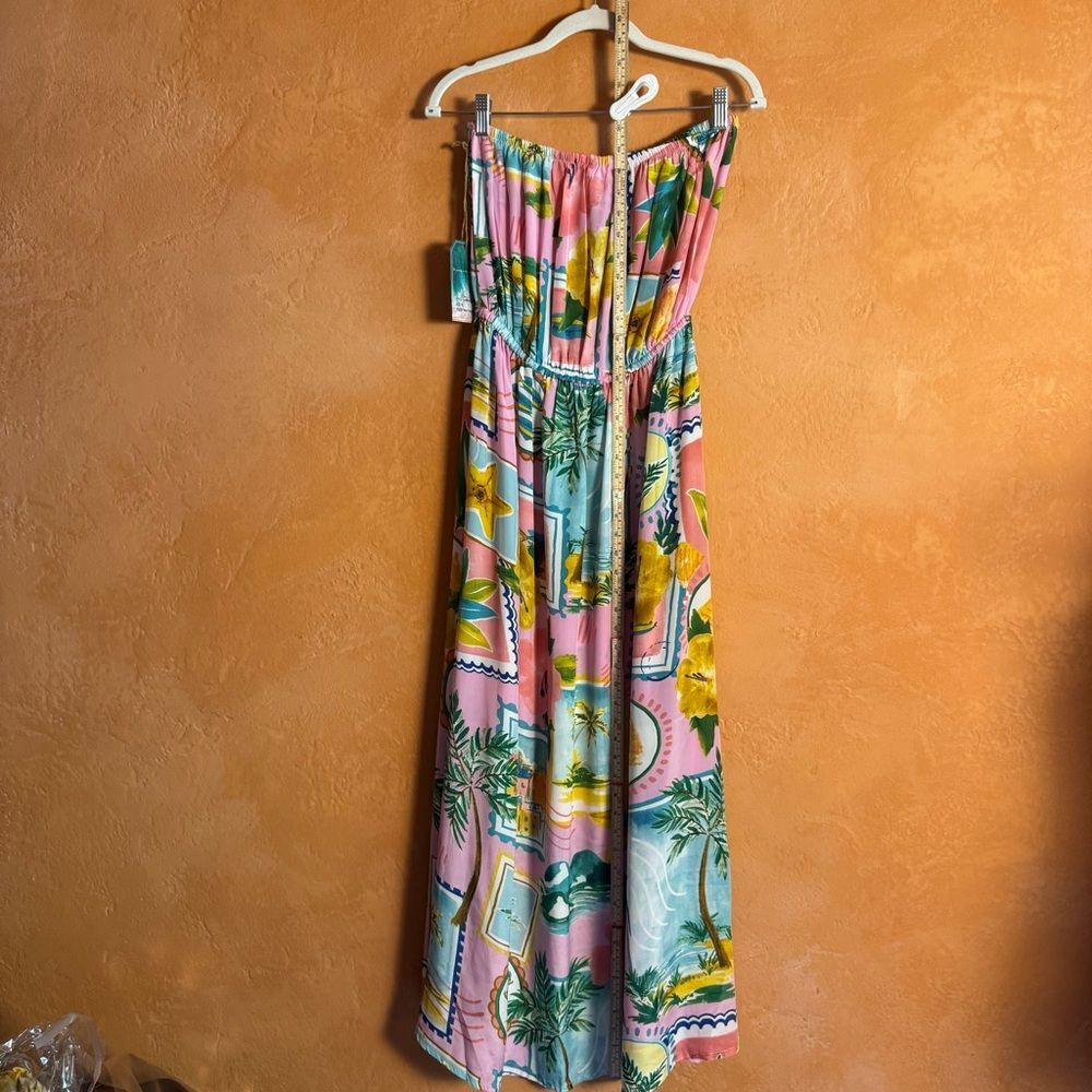 True Destinations Pink Postcard Tropical Strapless Maxi Dress XL NWT Resort - Picture 7 of 11